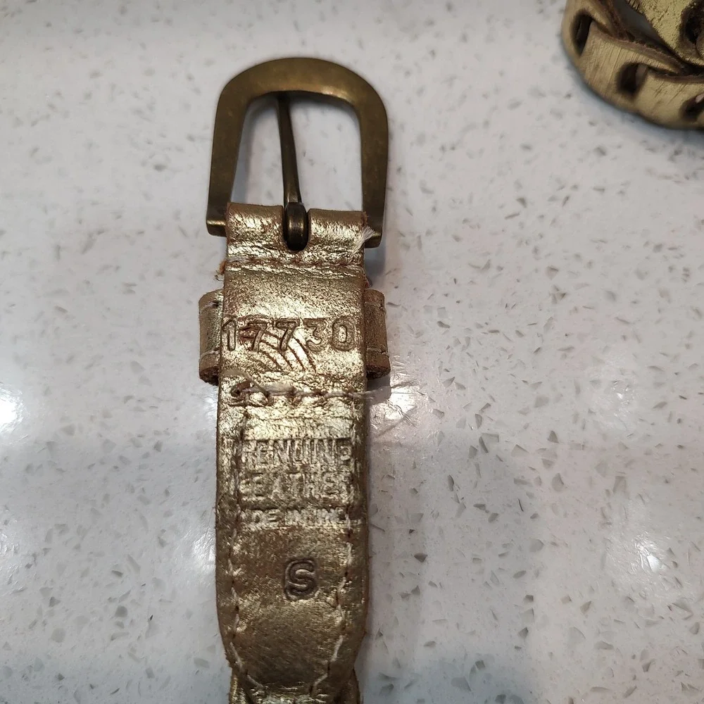 Metallic Gold Genuine Leather Braided Belt Size Small Vintage Castle Core Dainty